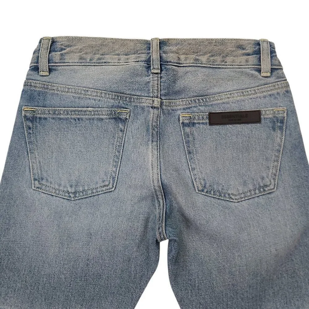 Fear of God Essentials Jeans Boys 8 Blue Whiskers Straight Leg Button Fly Cotton